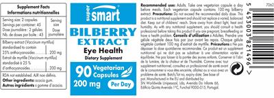 SuperSmart Bilberry Extract 200 mg source label used in the packaging illustration