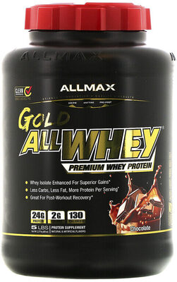 ALLMAX GOLD ALLWHEY Chocolate source label used in the packaging illustration