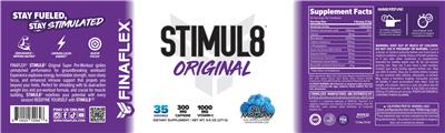FINAFLEX Stimul8 Originial Blue Raspberry source label used in the packaging illustration