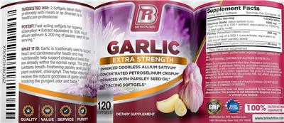 BRI Nutrition Garlic Extra Strength source label used in the packaging illustration