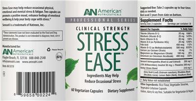AN American Nutriceuticals Stress Ease source label used in the packaging illustration