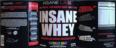 Insane Labz Insane Whey Birthday Cake source label used in the packaging illustration
