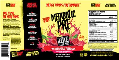 Elite Labs USA Metabolic Pre Tropical Raspberry source label used in the packaging illustration