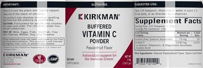 Kirkman Buffered Vitamin C Powder Passionfruit Flavor source label used in the packaging illustration