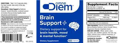 OmneDiem Brain Support + source label used in the packaging illustration