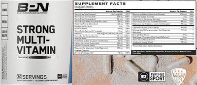 Bare Performance Nutrition Strong Multi-Vitamin source label used in the packaging illustration