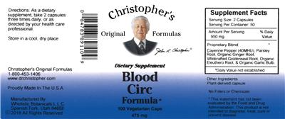 Christopher's Original Formulas Blood Circ Formula source label used in the packaging illustration