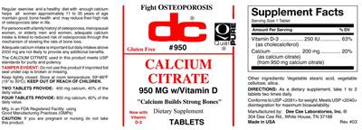 DC Calcium Citrate 950 mg source label used in the packaging illustration
