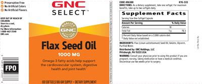 GNC Select Flax Seed Oil 1000 mg source label used in the packaging illustration