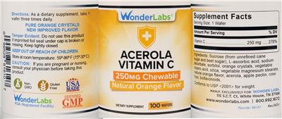 Wonder Laboratories Acerola Vitamin C 250 mg Chewable Natural Orange Flavor product packaging
