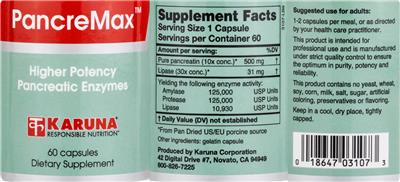 Karuna PancreMax source label used in the packaging illustration