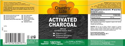 Country Life Activated Charcoal 260 mg source label used in the packaging illustration