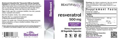 Bluebonnet Beautiful Ally Resveratol 500 mg source label used in the packaging illustration