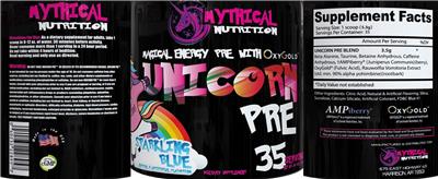 Mythical Nutrition Unicorn Pre Sparkling Blue source label used in the packaging illustration