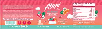 Alani Nu Pre-Workout Strawberry Sunrise source label used in the packaging illustration