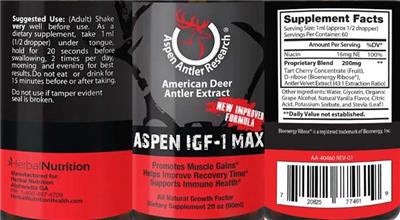 Aspen Antler Research Aspen IGF-1 Max source label used in the packaging illustration