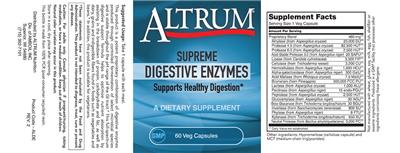 Altrum Supreme Digestive Enzymes source label used in the packaging illustration