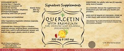 Signature Supplements Quercetin with Bromelain source label used in the packaging illustration