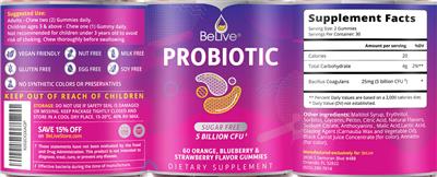 BeLive Probiotic 5 Billion CFU source label used in the packaging illustration