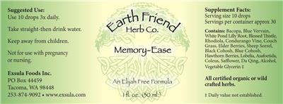 Earth Friend Herb Co. Memory-Ease source label used in the packaging illustration