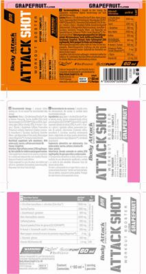 Body Attack Sports Nutrition Attack Shot Grapefruit Flavour source label used in the packaging illustration