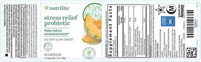 Nutrilite Stress Relief Probiotic source label used in the packaging illustration