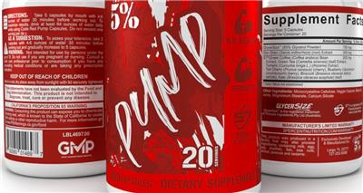 Rich Piana 5% Nutrition Code Red Series 5% Pump source label used in the packaging illustration
