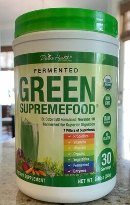 Divine Health Fermented Green Supremefood source label used in the packaging illustration