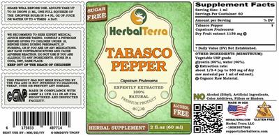 Herbal Terra Tabasco Pepper Sugar Free Alcohol Free product packaging