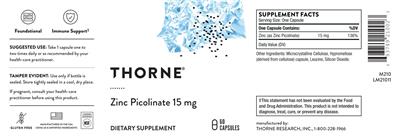 Thorne Zinc Picolinate 15 mg source label used in the packaging illustration
