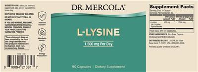 Dr. Mercola L-Lysine 1500 mg source label used in the packaging illustration