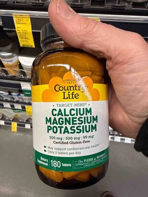 Country Life Target-Mins Calcium 500 mg Magnesium 500 mg Potassium 99 mg product packaging