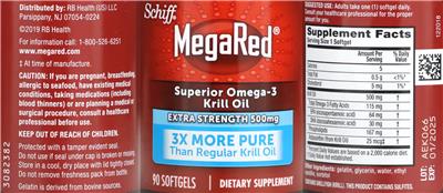 Schiff MegaRed Superior Omega-3 Krill Oil Extra Strength 500 mg source label used in the packaging illustration