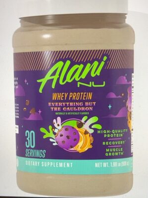 Alani Nu Whey Protein Everything but the Cauldron source label used in the packaging illustration