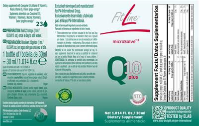 FitLine microSolve Q10 Plus source label used in the packaging illustration