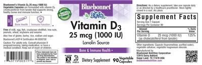 Bluebonnet Vitamin D3 25 mcg (1000 IU) product packaging