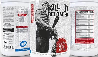 Rich Piana 5% Nutrition Kill It Reloaded Blue Raspberry source label used in the packaging illustration