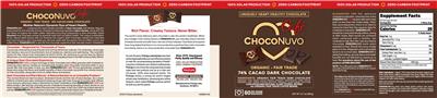 ProCaps ChocoNuvo Cafe 74% Cacao Dark Chocolate source label used in the packaging illustration