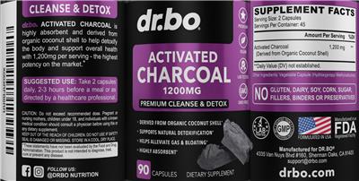 dr.bo Activated Charcoal 1200 mg source label used in the packaging illustration