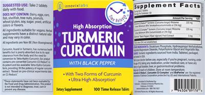 InnovixLabs High Absorption Turmeric Curcumin source label used in the packaging illustration