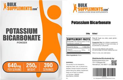 BulkSupplements.com Potassium Bicarbonate Powder 640 mg product packaging