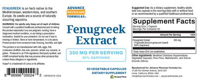 Advance Physician Formulas Fenugreek Extract 350 mg source label used in the packaging illustration