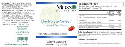 Moss Nutrition Electrolyte Select Natural Berry Flavor source label used in the packaging illustration