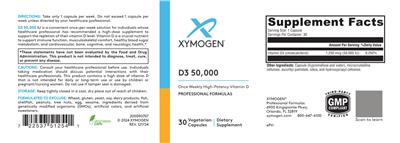 XYMOGEN D3 50000 source label used in the packaging illustration