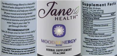 Jane Health Mood & Energy Blend Tincture source label used in the packaging illustration