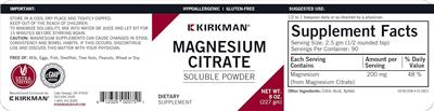 Kirkman Magnesium Citrate Soluble Powder source label used in the packaging illustration