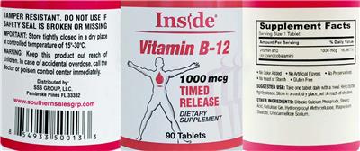 Inside Vitamin B-12 1000 mcg Timed Release source label used in the packaging illustration