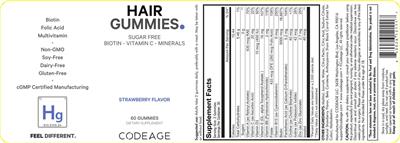 Codeage Hair Gummies Sugar Free Strawberry Flavor source label used in the packaging illustration