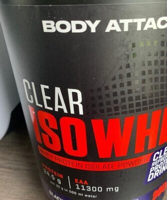 Body Attack Clear Iso Whey Blackberry source label used in the packaging illustration