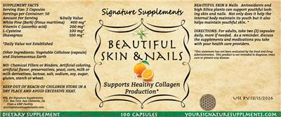 Signature Supplements Beautiful Skin & Nails source label used in the packaging illustration